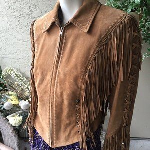 Cripple Creek Tan Fringed Western Suede Jacket M